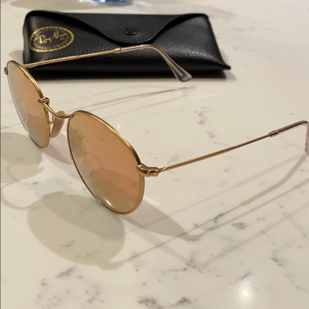 NWOT Ray-Ban RB-3447 Round Gold Metal Sunglasses - Picture 6 of 9